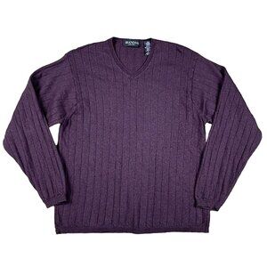 Brandini 100% Wool Wine Colored Ribbed V-Neck Sweater Size Large